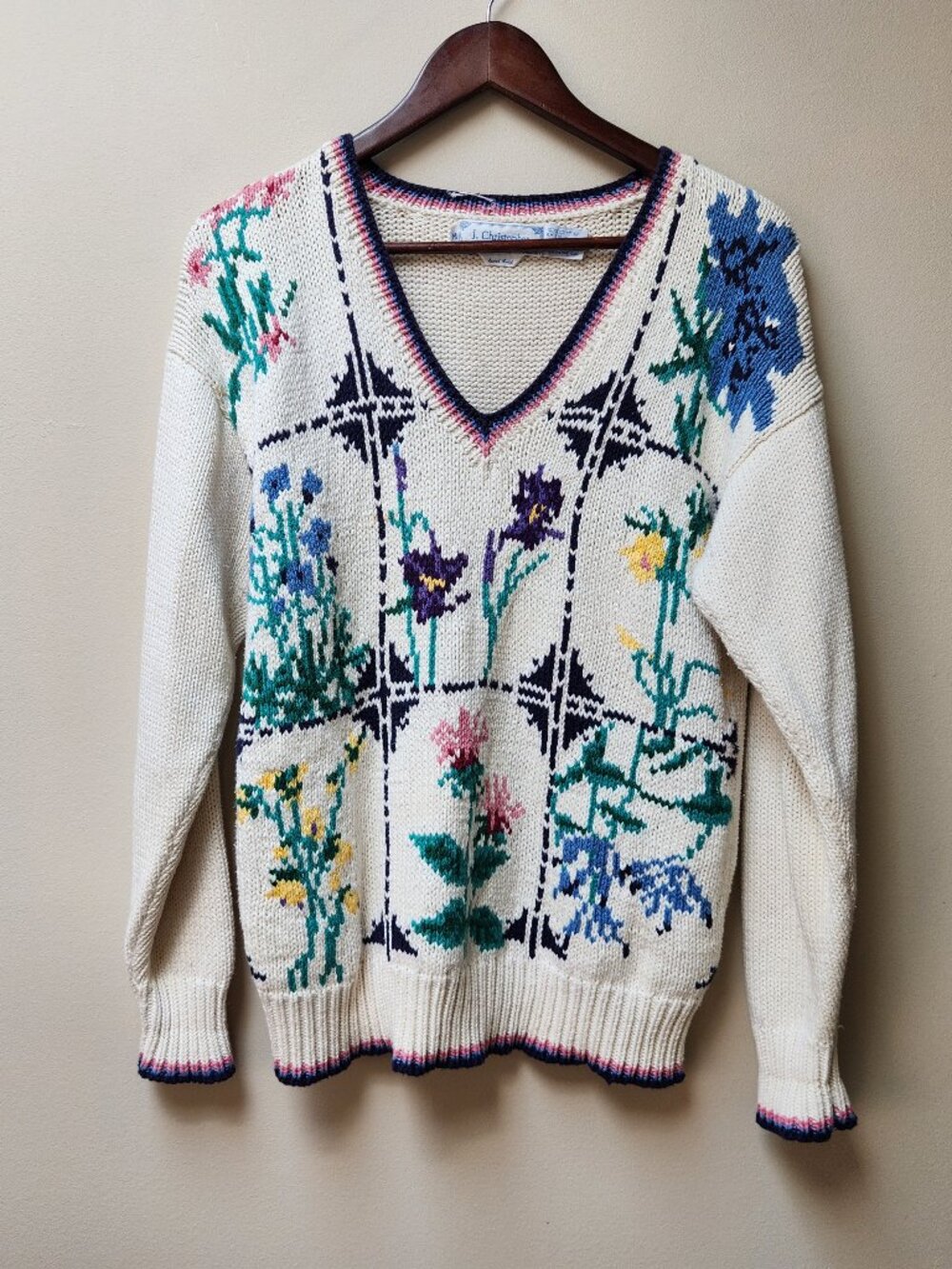 Vintage 100% cotton floral knit sweater / M